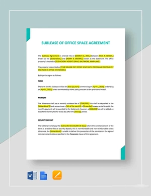 Sublease of Office Space Template