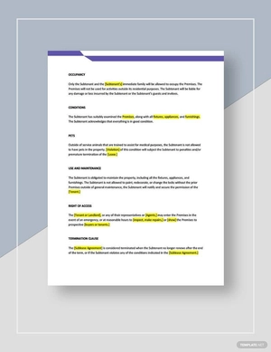 Sublease of an Apartment Template