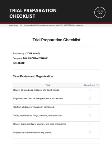 Free Trial Preparation Checklist Template to Edit Online