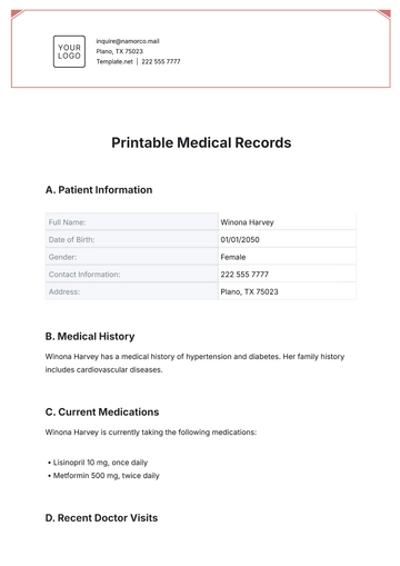 Free Printable Medical Records Template to Edit Online