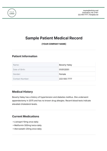 Free Sample Patient Medical Record Template to Edit Online