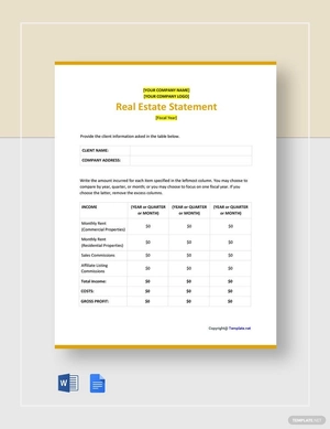 Basic Real Estate Statement Template