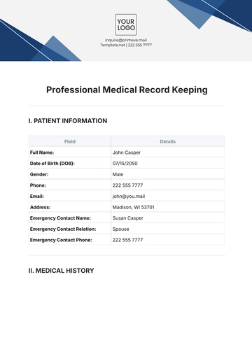 Free Professional Medical Record Keeping Template to Edit Online