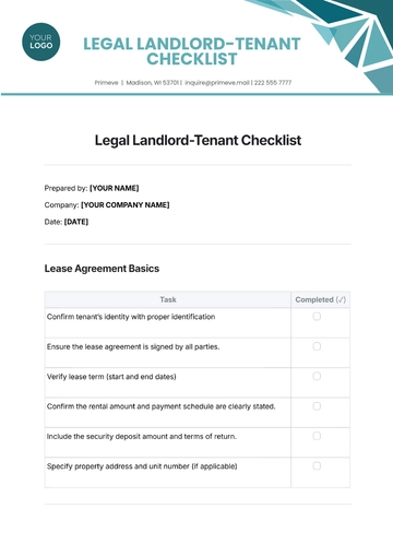 Free Legal Landlord-Tenant Checklist Template to Edit Online
