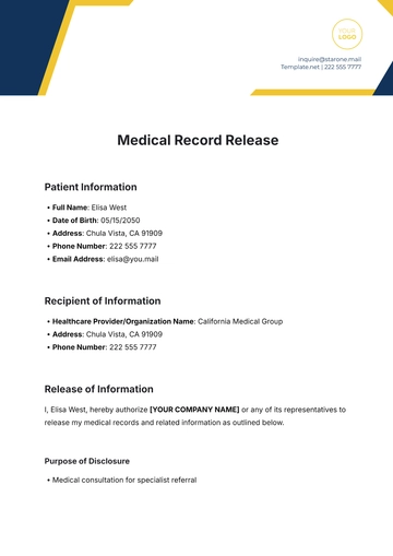 Free Medical Record Release Template to Edit Online