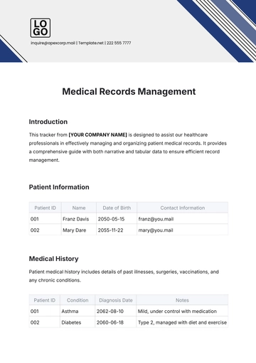 Free Medical Records Management Template to Edit Online