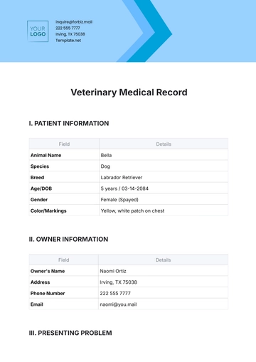 Free Veterinary Medical Record Template to Edit Online