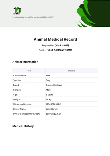 Free Animal Medical Record Template to Edit Online