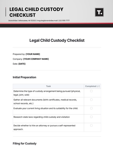 Free Legal Child Custody Checklist Template to Edit Online