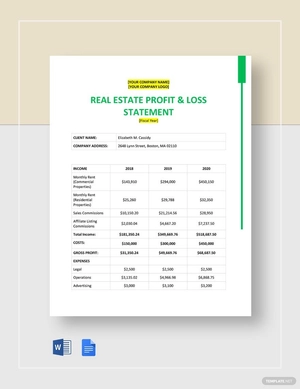 Real Estate Financial Statement Template