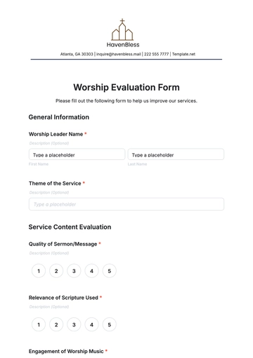 Free Worship Evaluation Form Template to Edit Online