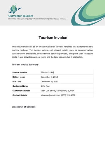 Free Tourism Invoice Template to Edit Online