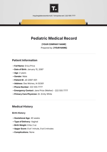 Free Pediatric Medical Record Template to Edit Online