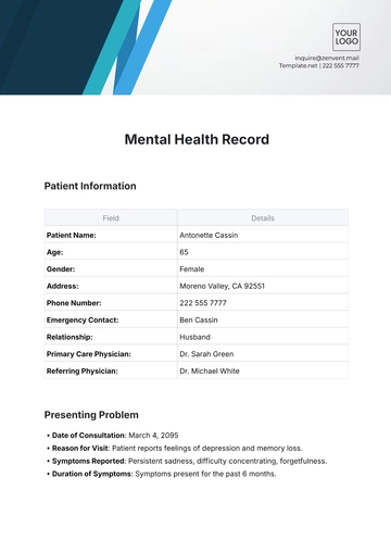Free Mental Health Record Template to Edit Online