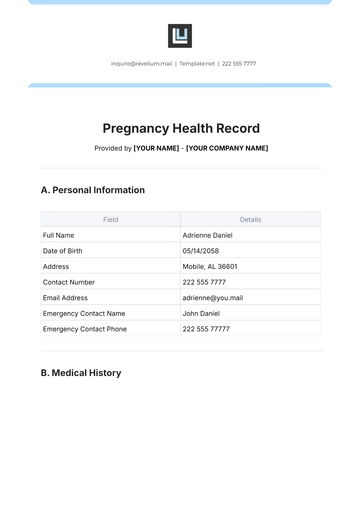 Free Pregnancy Health Record Template to Edit Online
