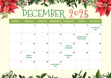 Free Christmas Holiday Calendar Template to Edit Online