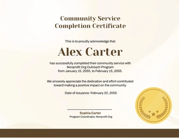 Free Community Service Completion Certificate Template to Edit Online