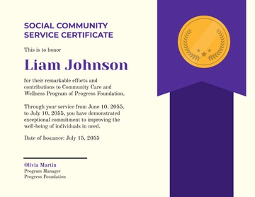 Free Social Community Service Certificate Template to Edit Online