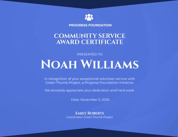 Free Community Service Award Certificate Template to Edit Online