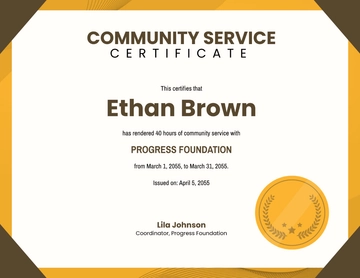 Free Community Service Certificate with Hours Rendered Template to Edit Online
