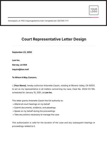 Free Court Representative Letter Design Template to Edit Online