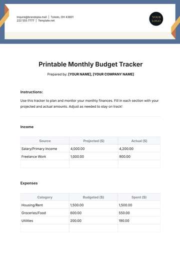 Free Printable Monthly Budget Tracker Template to Edit Online