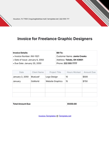 Free Invoice for Freelance Graphic Designers Template to Edit Online