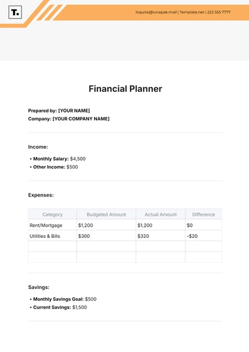 Free Financial Planner Template to Edit Online