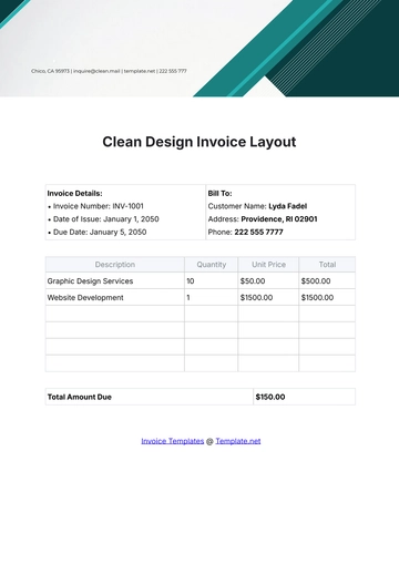 Free Clean Design Invoice Layout Template to Edit Online
