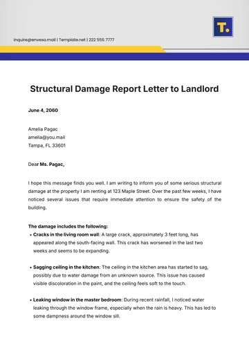 Free Structural Damage Report Letter To Landlord Template to Edit Online