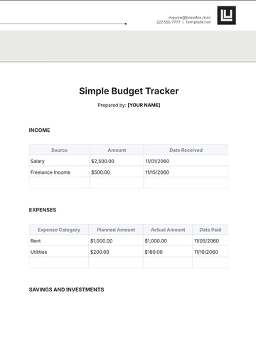 Free Simple Budget Tracker Template to Edit Online