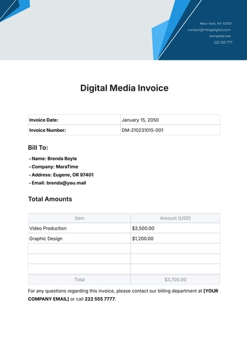Free Digital Media Invoice Template to Edit Online
