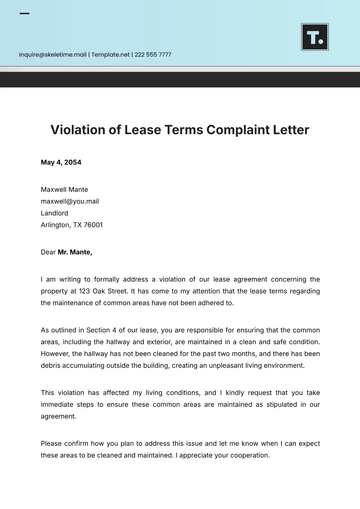 Free Violation Of Lease Terms Complaint Letter Of Landlord Template to Edit Online