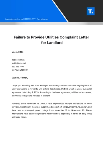 Free Failure To Provide Utilities Complaint Letter For Landlord Template to Edit Online
