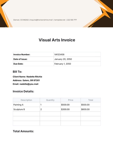 Free Visual Arts Invoice Template to Edit Online