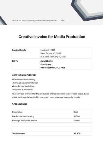 Free Creative Invoice Template for Media Production to Edit Online