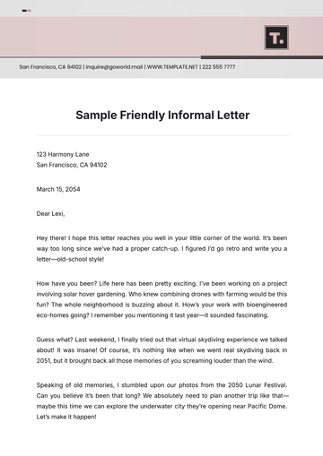 Free Sample Friendly Informal Letter Template to Edit Online