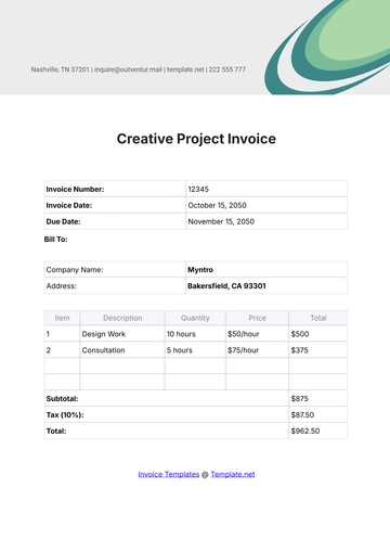 Free Creative Project Invoice Template to Edit Online
