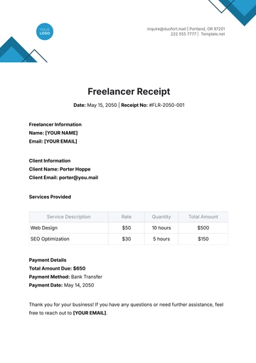 Free Freelancer Receipt Template to Edit Online