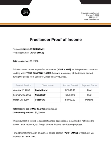 Free Freelancer Proof of Income Template to Edit Online