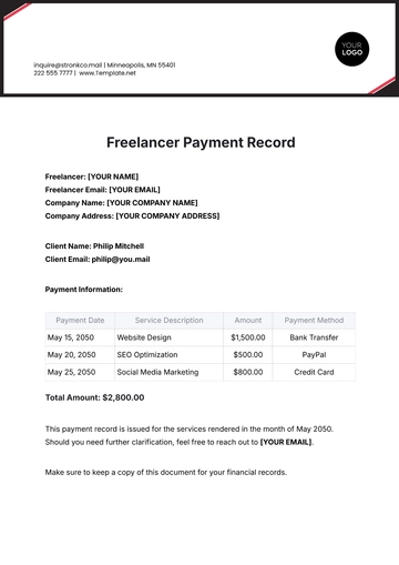 Free Freelancer Payment Record Template to Edit Online