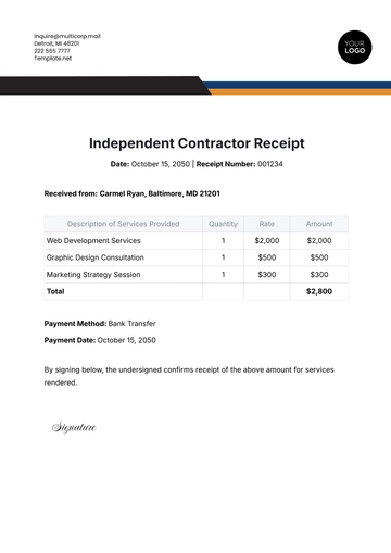 Free Independent Contractor Receipt Template to Edit Online