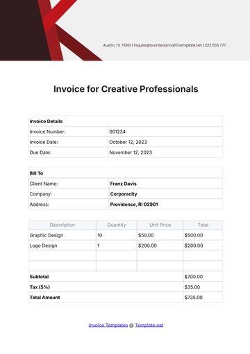 Free Invoice Template for Creative Professionals to Edit Online