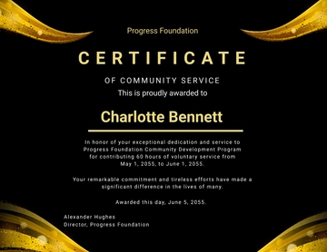 Free Gold Design Community Service Certificate Template to Edit Online