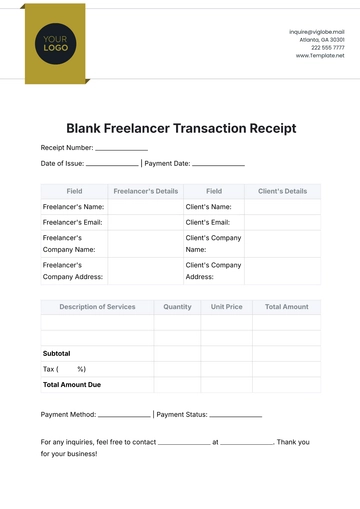 Free Blank Freelancer Transaction Receipt Template to Edit Online