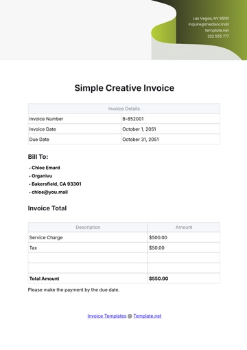 Free Simple Creative Invoice Template to Edit Online
