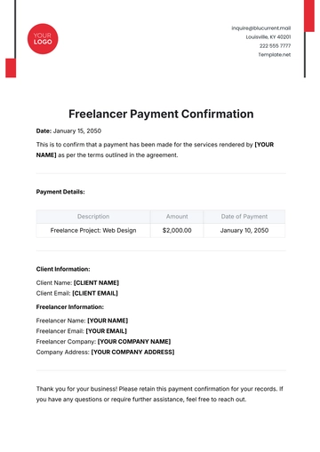 Free Freelancer Payment Confirmation Template to Edit Online