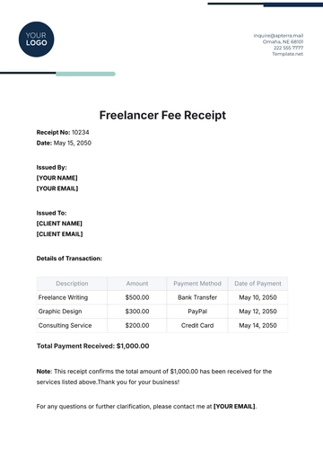 Free Freelancer Fee Receipt Template to Edit Online