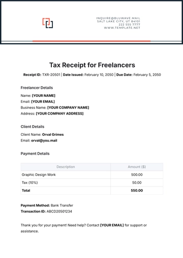 Free Tax Receipt for Freelancers Template to Edit Online