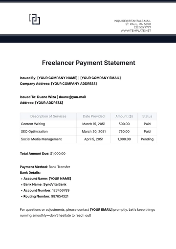 Free Freelancer Payment Statement Template to Edit Online